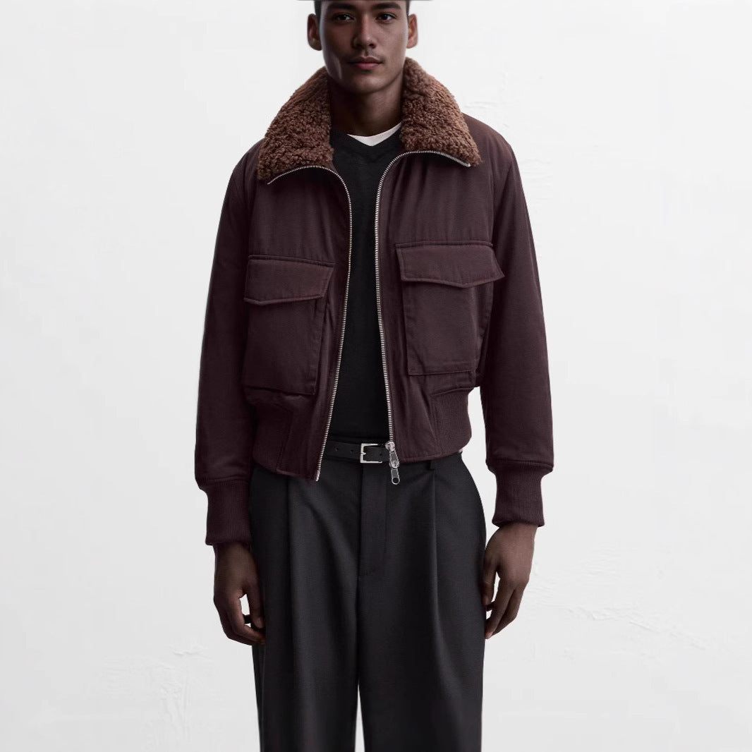 Men's Stand-up Collar Cotton-padded Coat Jacket With Pockets